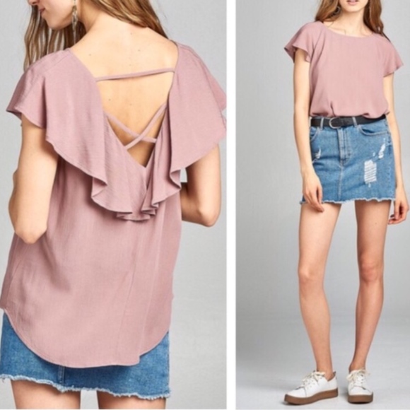 Ruffle Me Cross Back Tunic in Dusty Rose - Picture 1 of 2